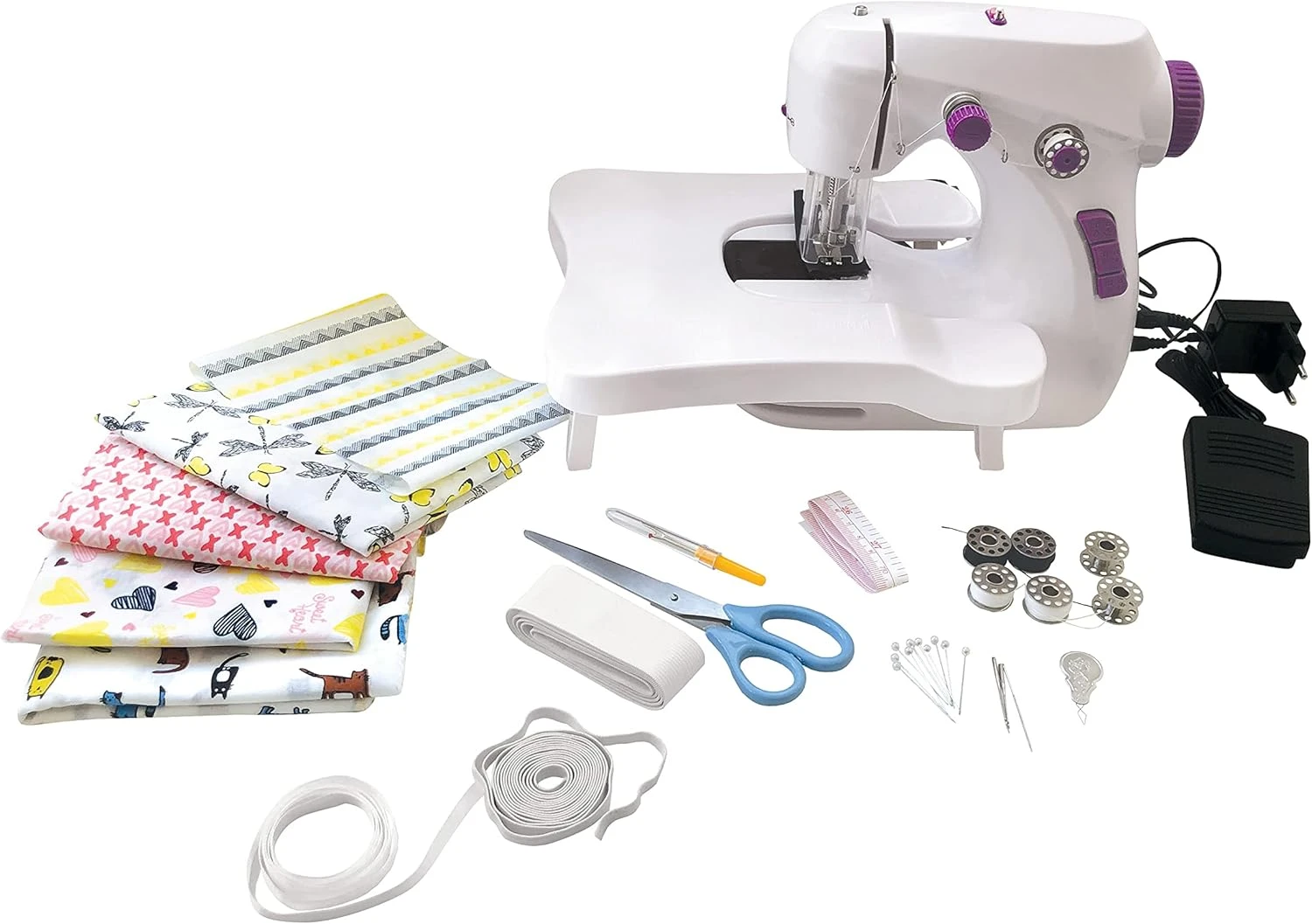 LEXIBOOK SW200 Workshop, Sewing Machine, 5 Fabric Coupons & Accessories Included, White/Purple, Black