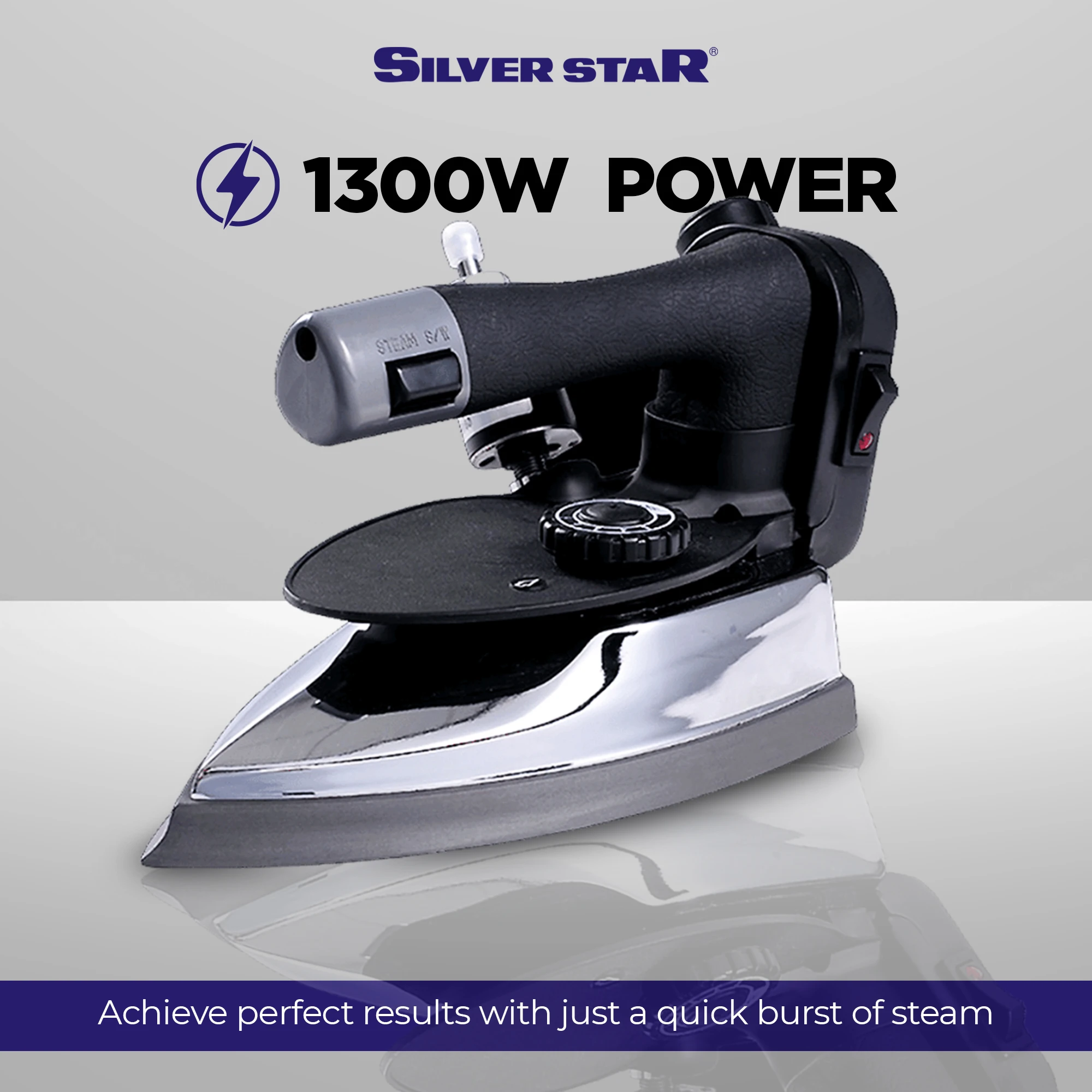 Silver Star ES-300 220 Volt Gravity-Fed Steam Iron - Hanging Bottle Gravity Feed Steam Iron with Non-Stick Laminate Sole Plate, Demineralizer Cartridge & Silicone Iron Rest | 4.0 Water Tank 1300 Watts