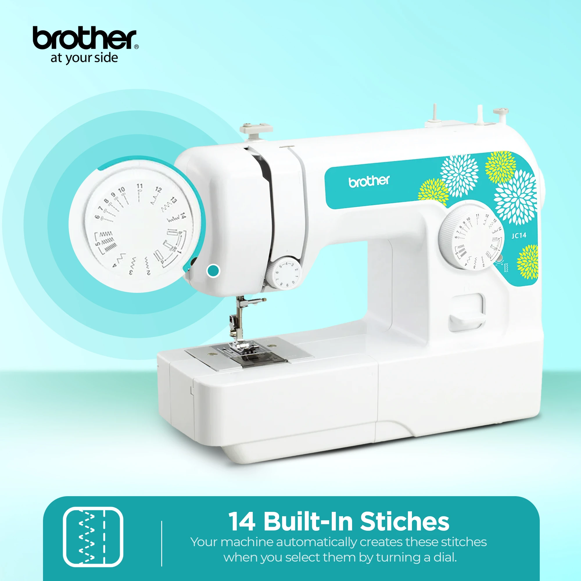 JC14 Compact Electric Sewing Machine | White/Pink color |Made in Vietnam JC14 White