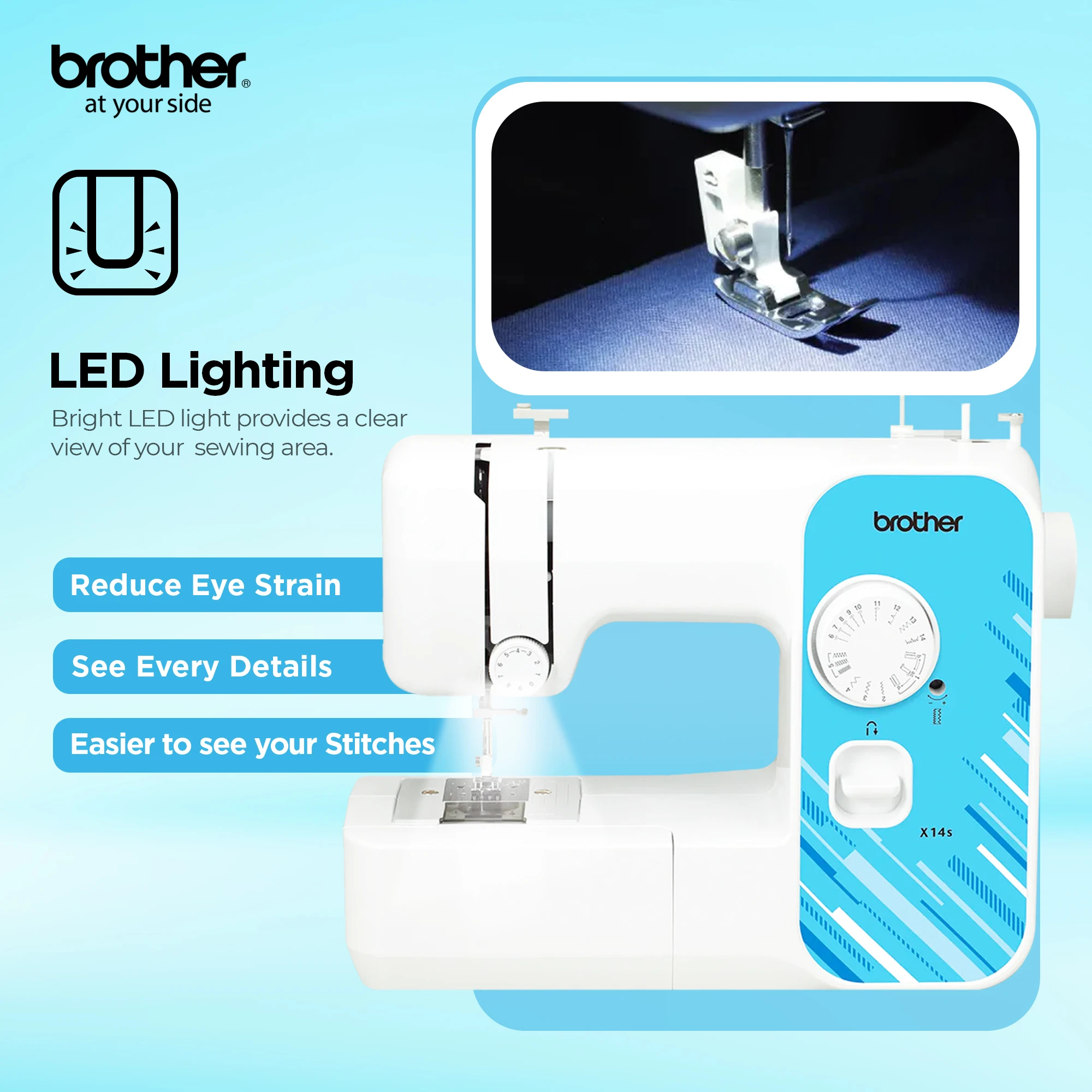 X14S Portable Free Arm Electrical Sewing Machine Featuring 14 built-in stitches and 4-step buttonhole