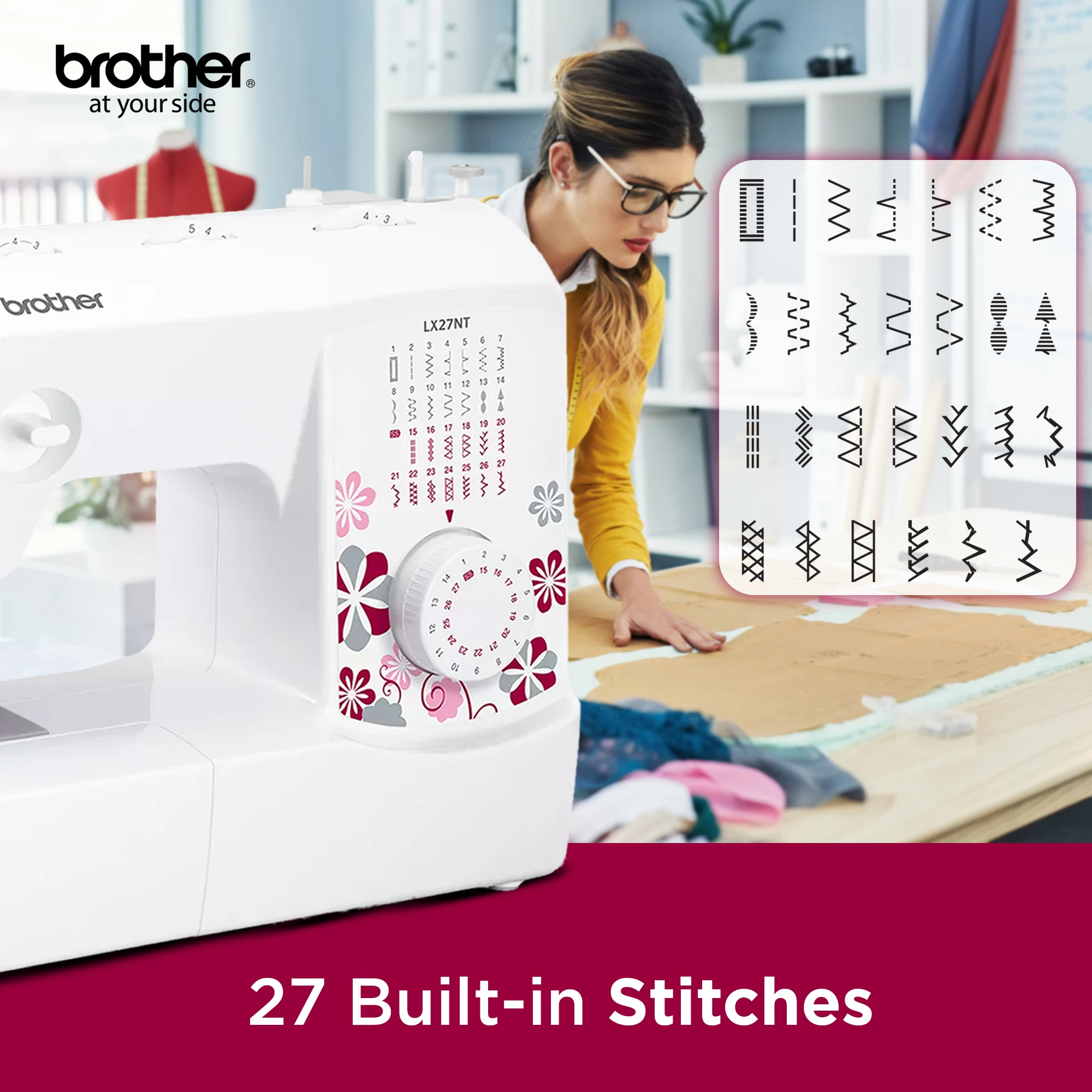 LX27NT Portable Free Arm Electric Sewing machines Traditional metal chassis sewing machines featuring 27 Built-in Stitches