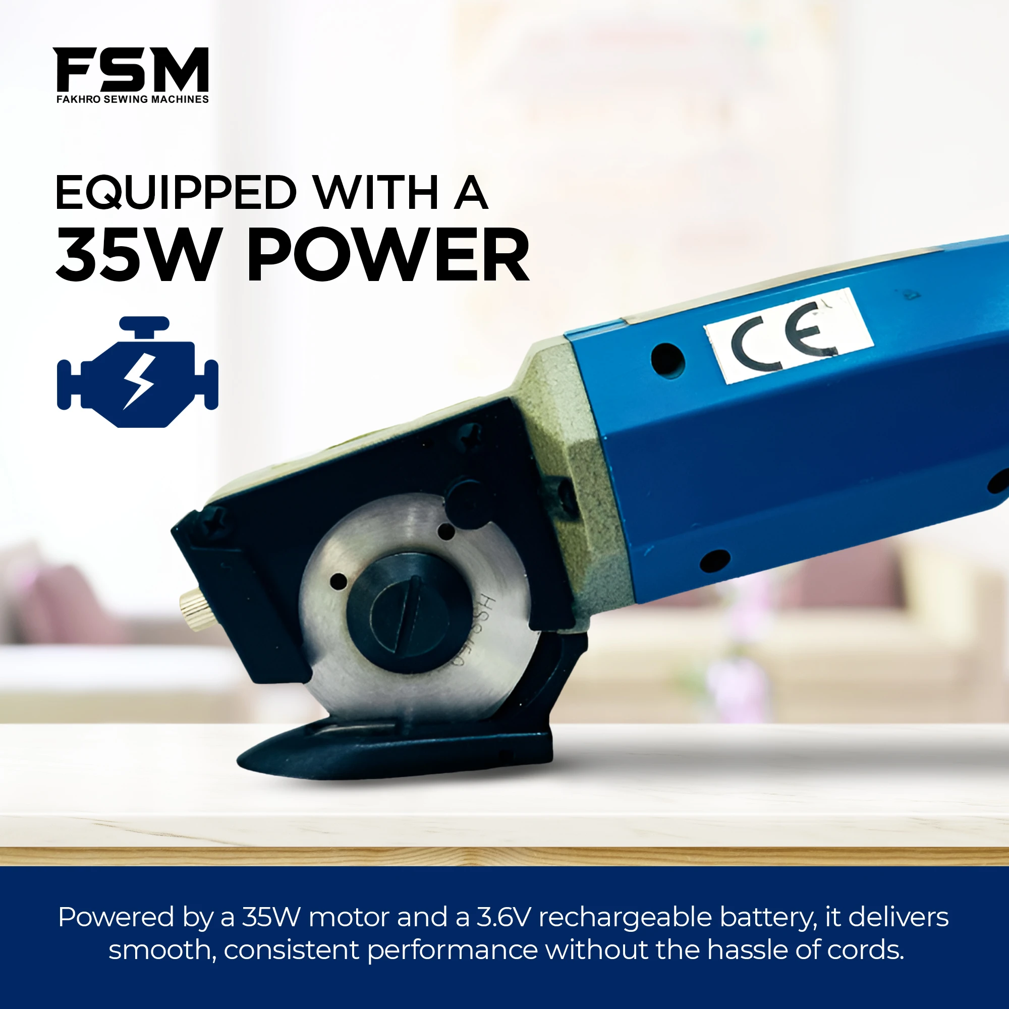 FSM - C50 Charging Fabric Cutting Machine Offers a trimming capacity  of up to 5mm and  Equipped with a 35W  | 3.6V  rechargeable battery | Perfect for fabric,
