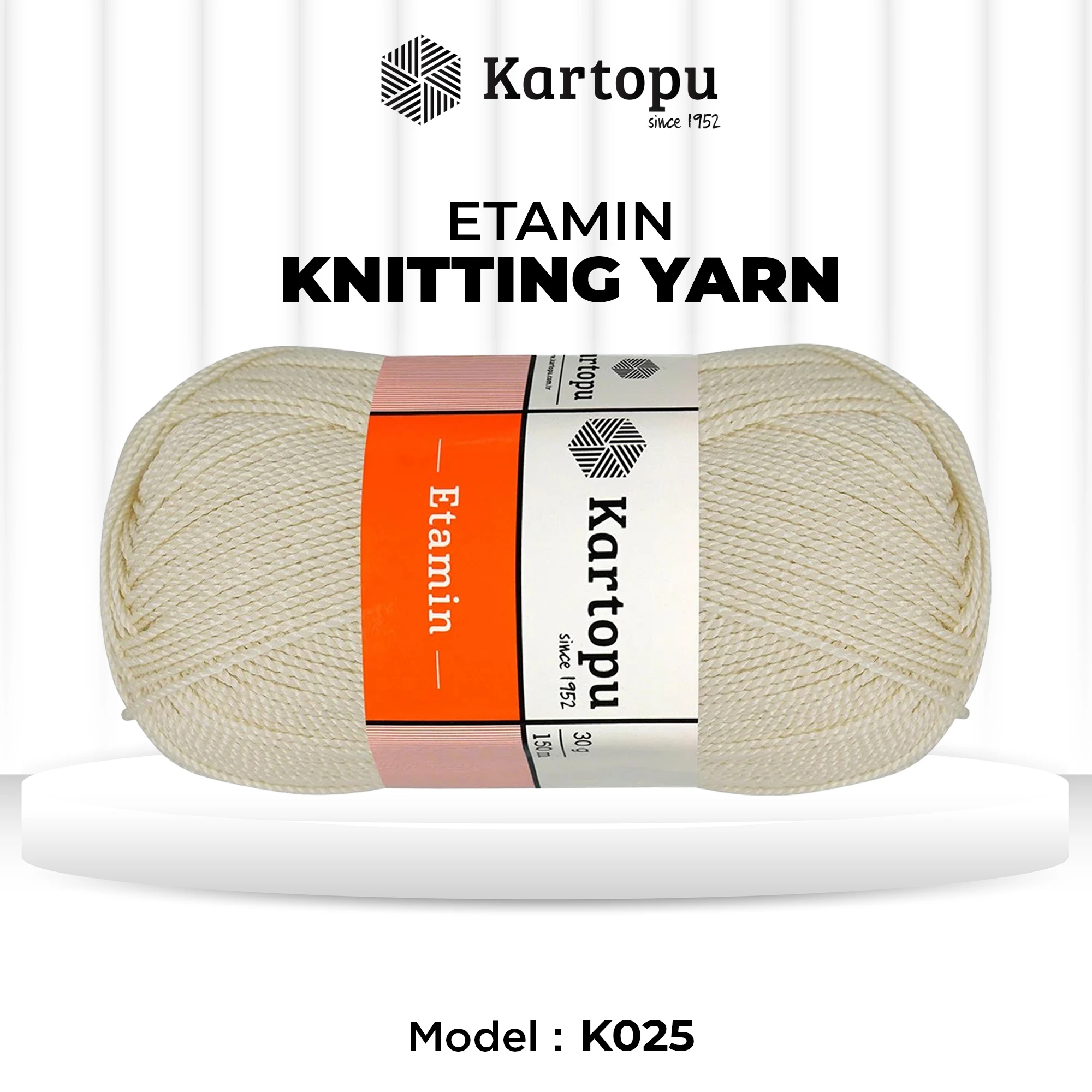 Kartopu K025 Etamin Knitting Yarn â€“ 30 g, 150 Meter Length, Cream