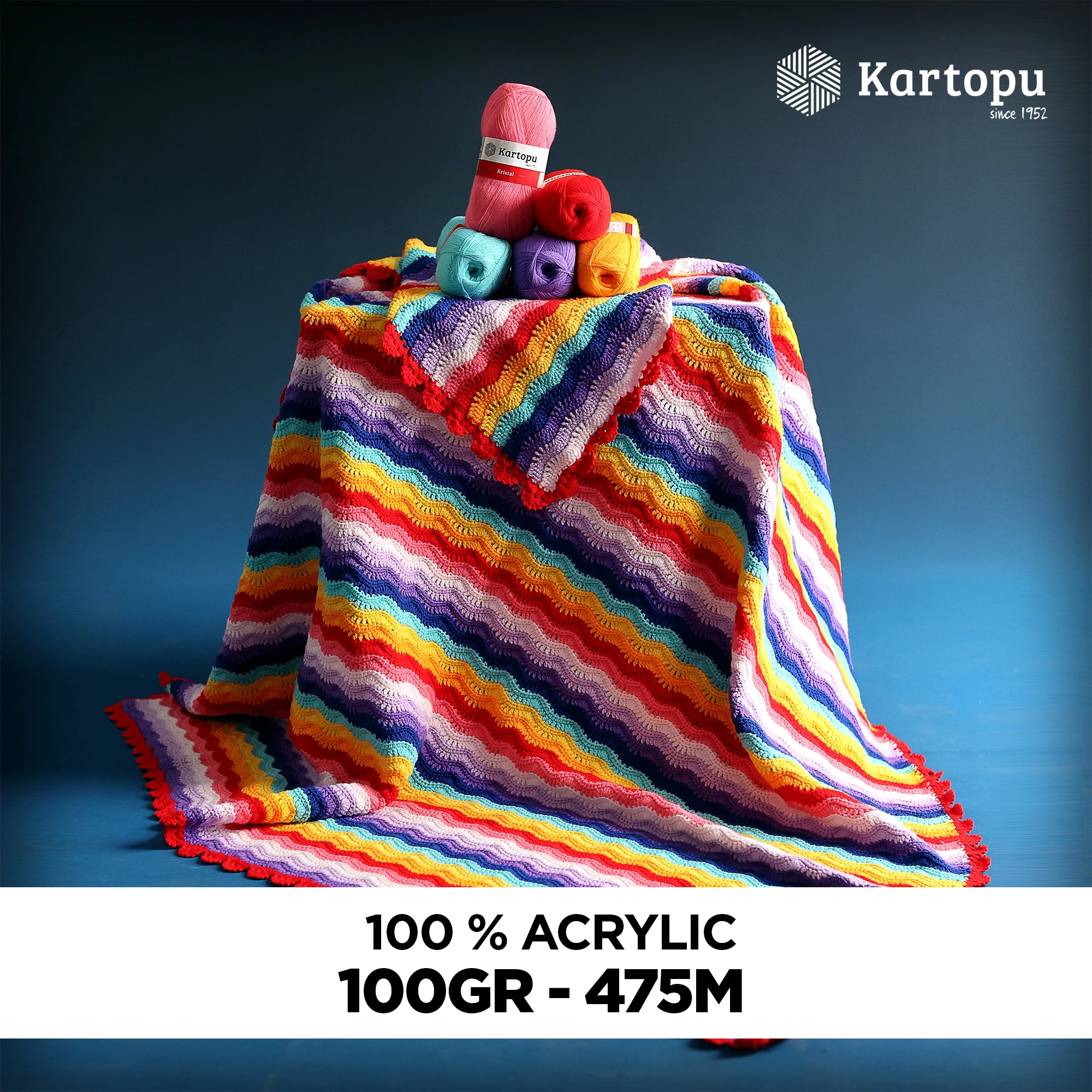 Kartopu K010 Kristal Knitting Yarn â€“ 100g, 475m | Versatile Acrylic Yarn for Crochet, Knitting & Embroidery (White)