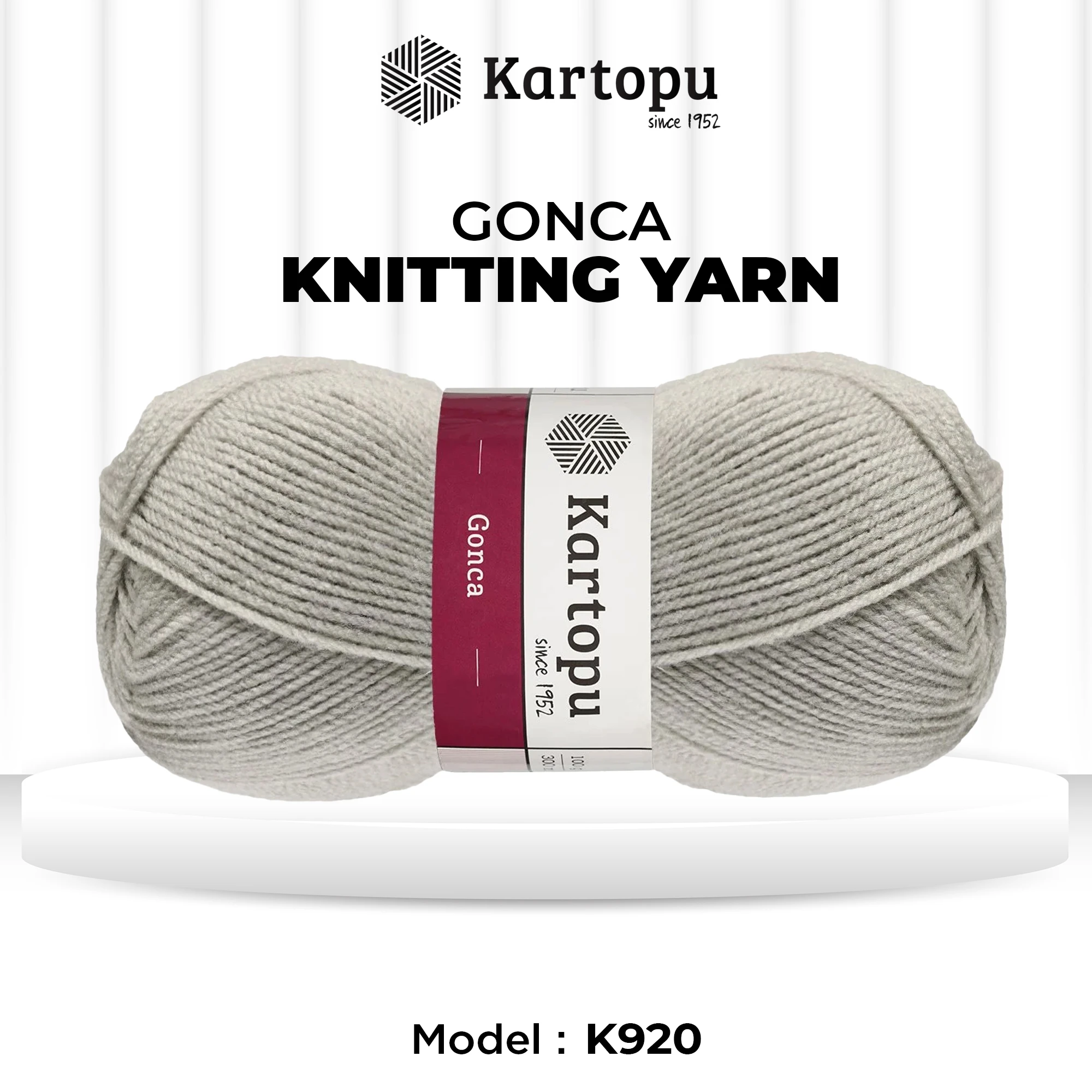 Kartopu K920 Gonca Knitting Yarn â€“ 100g, 300m â€“ Light Grey