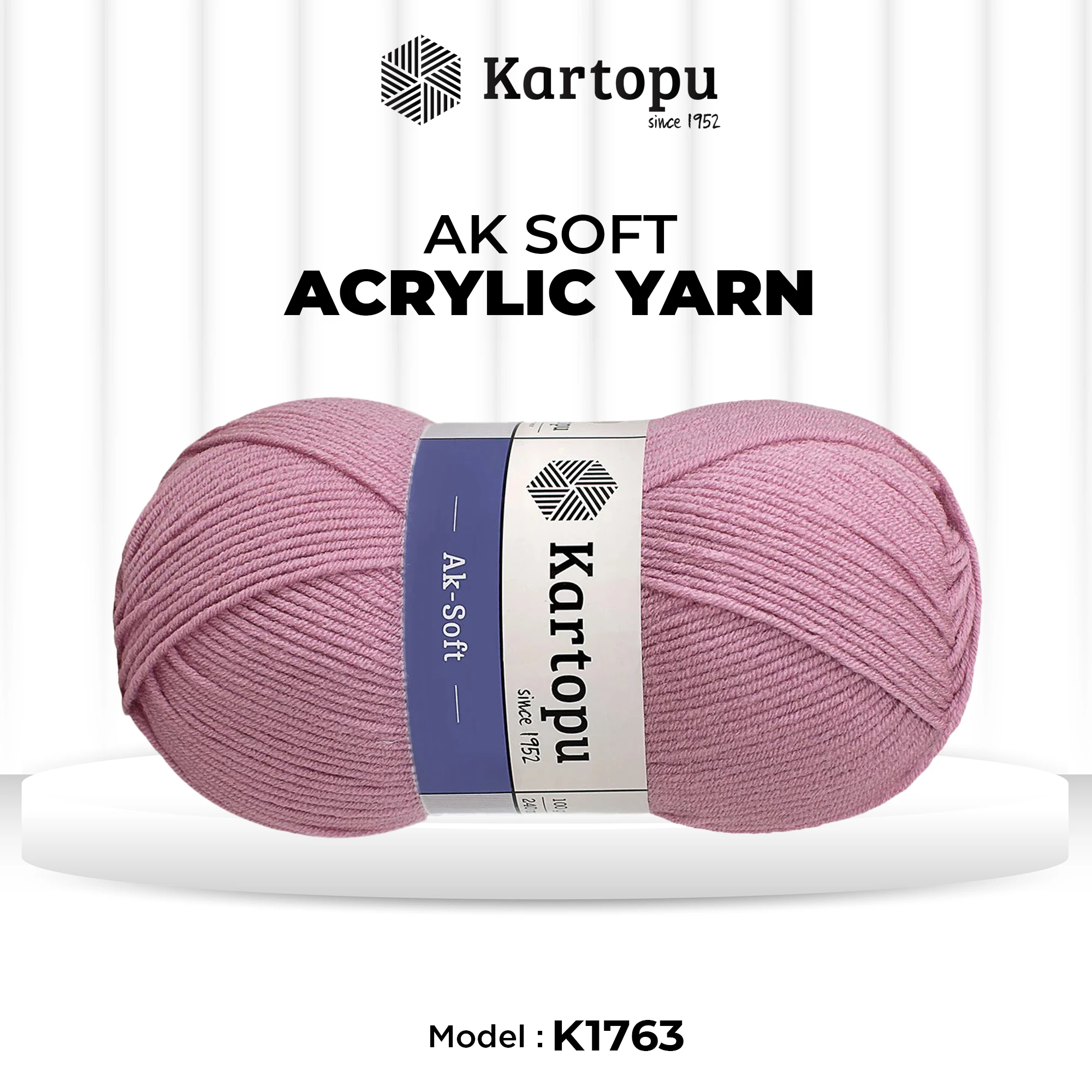 Kartopu K1763 Ak-Soft Knitting Yarn â€“ 100g, 250m, Dusty Rose Pink
