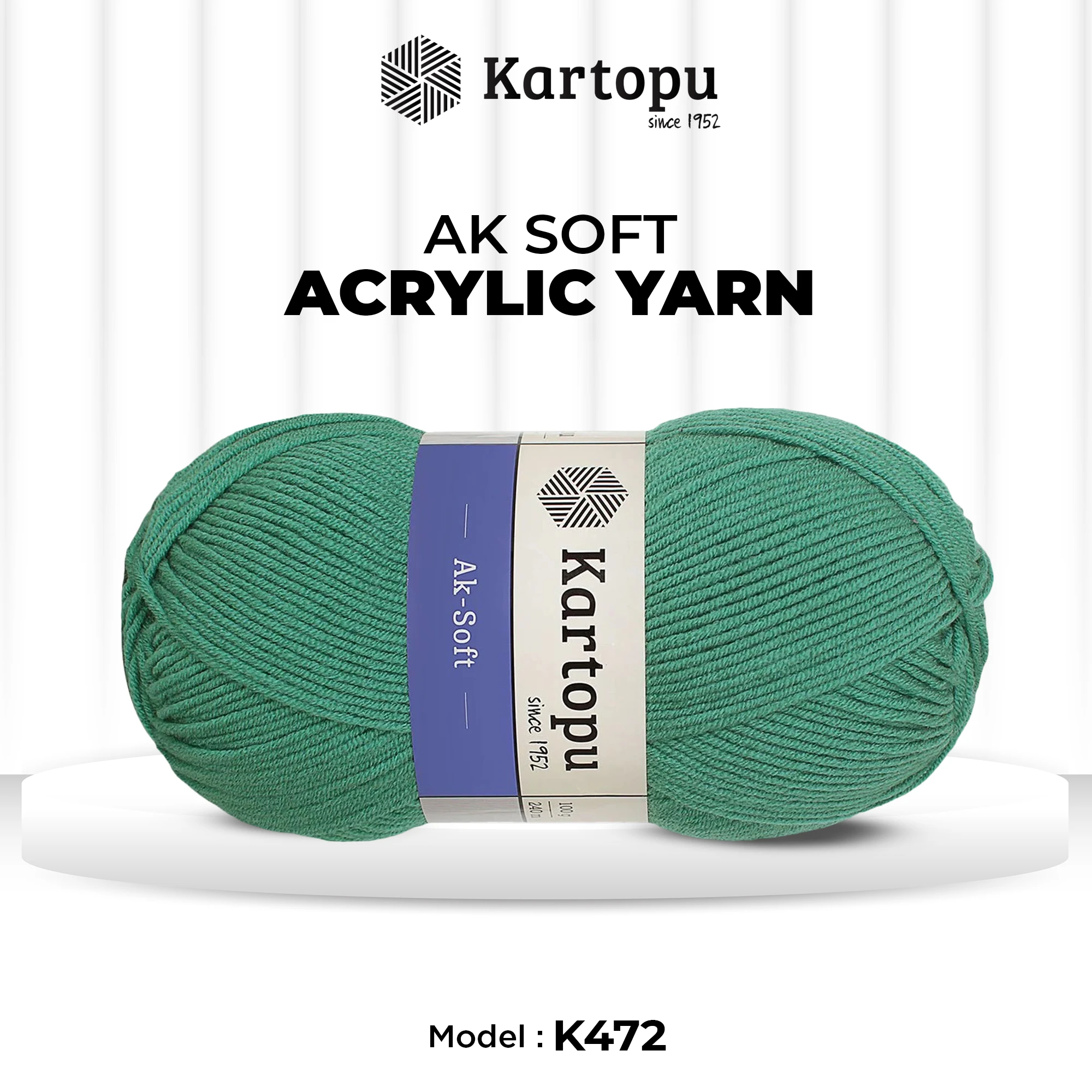 Kartopu K472 Ak-Soft Knitting Yarn â€“ 100g, 250m | Premium Acrylic Yarn for Knitting & Crochet (Green)
