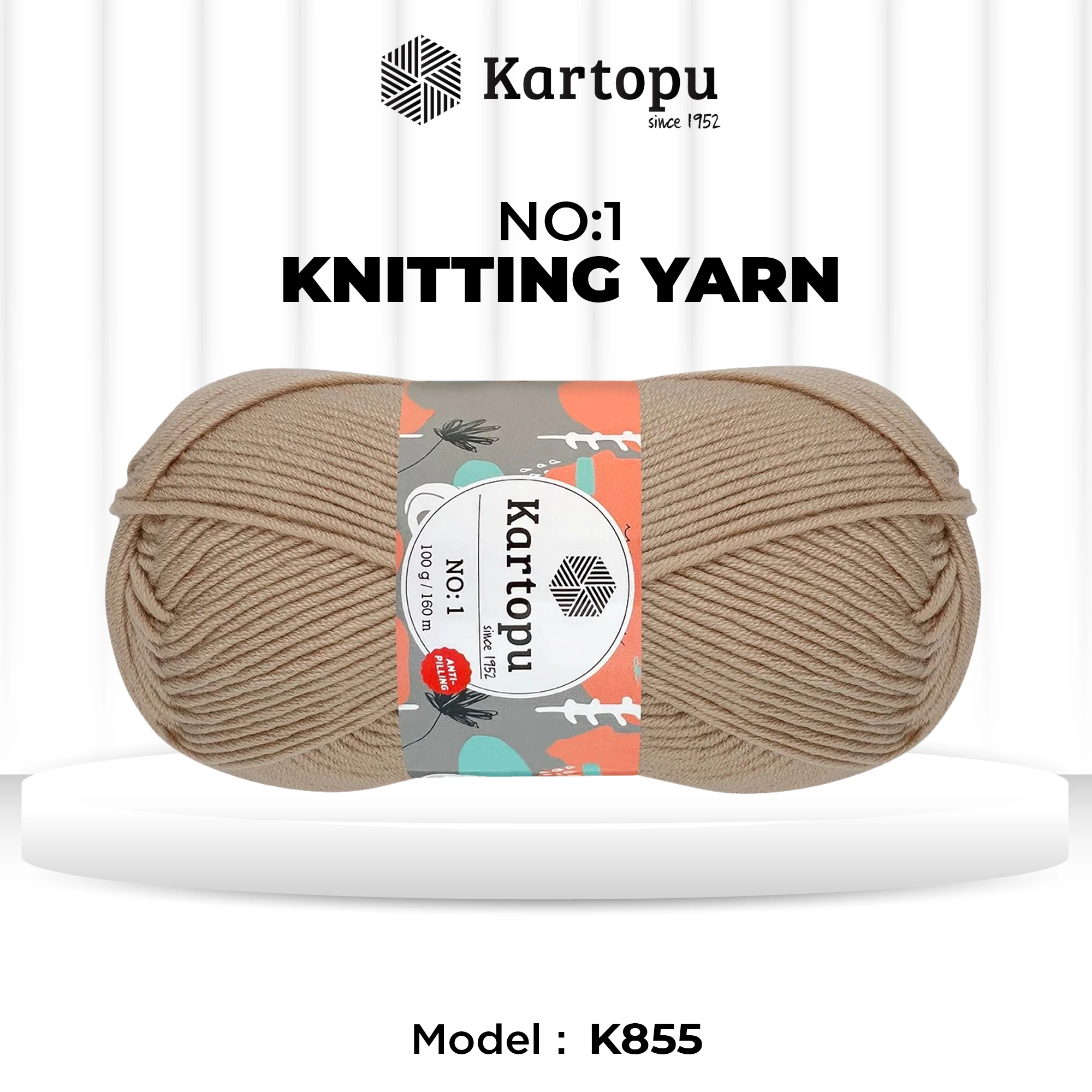 Kartopu K855 No-1 Yarn â€“ 100 g, 160 Meter Length, Light Brown