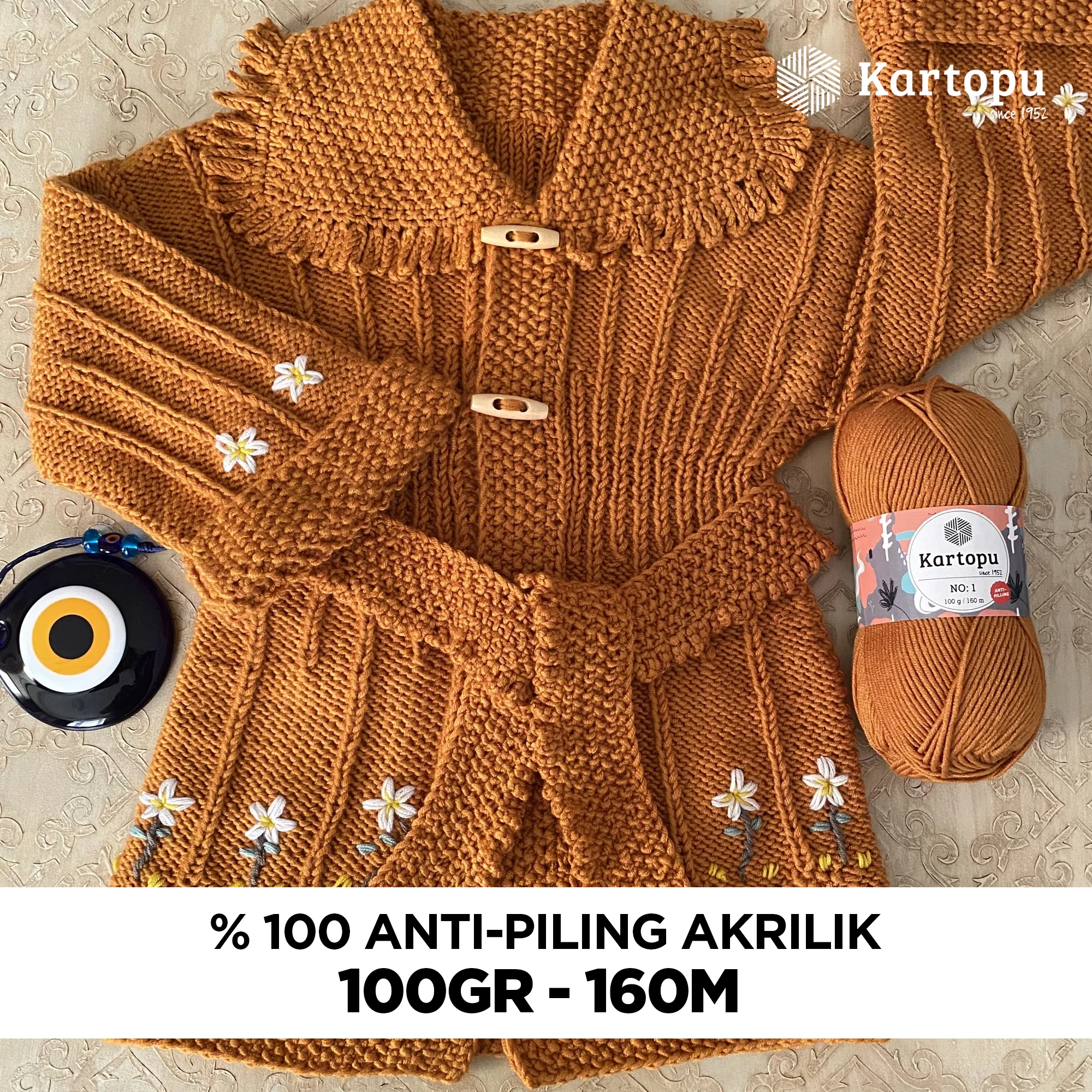 Kartopu K855 No-1 Yarn â€“ 100 g, 160 Meter Length, Light Brown