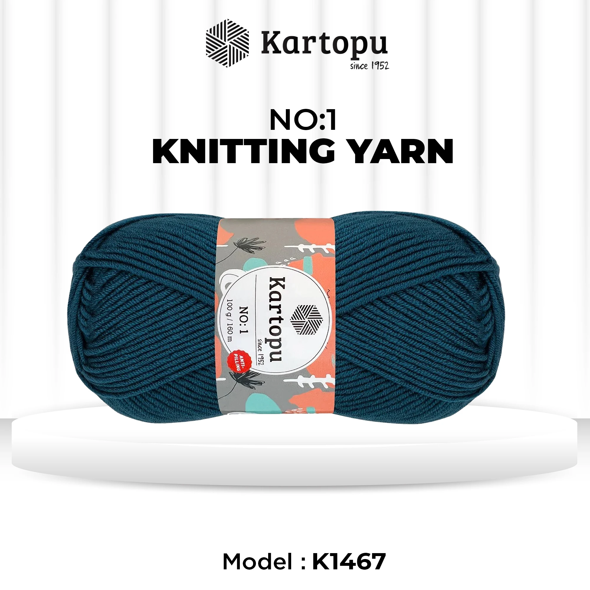 Kartopu K1467 No-1 Yarn â€“ 100 g, 160 Meter Length, Blue