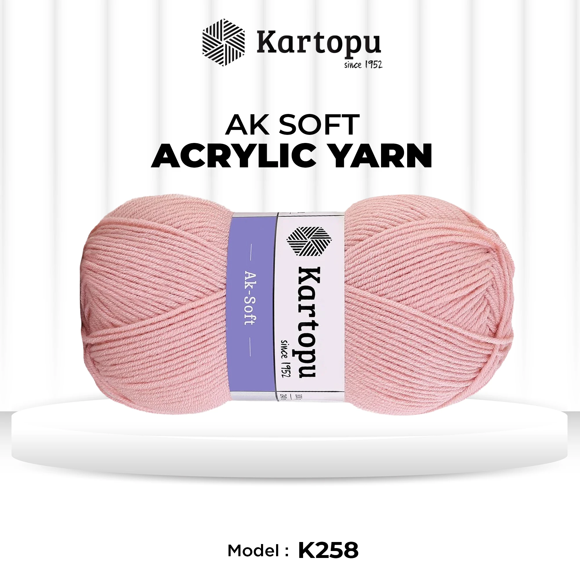 Kartopu K258 Ak-Soft Knitting Yarn â€“ 100g, 250m â€“ Pink