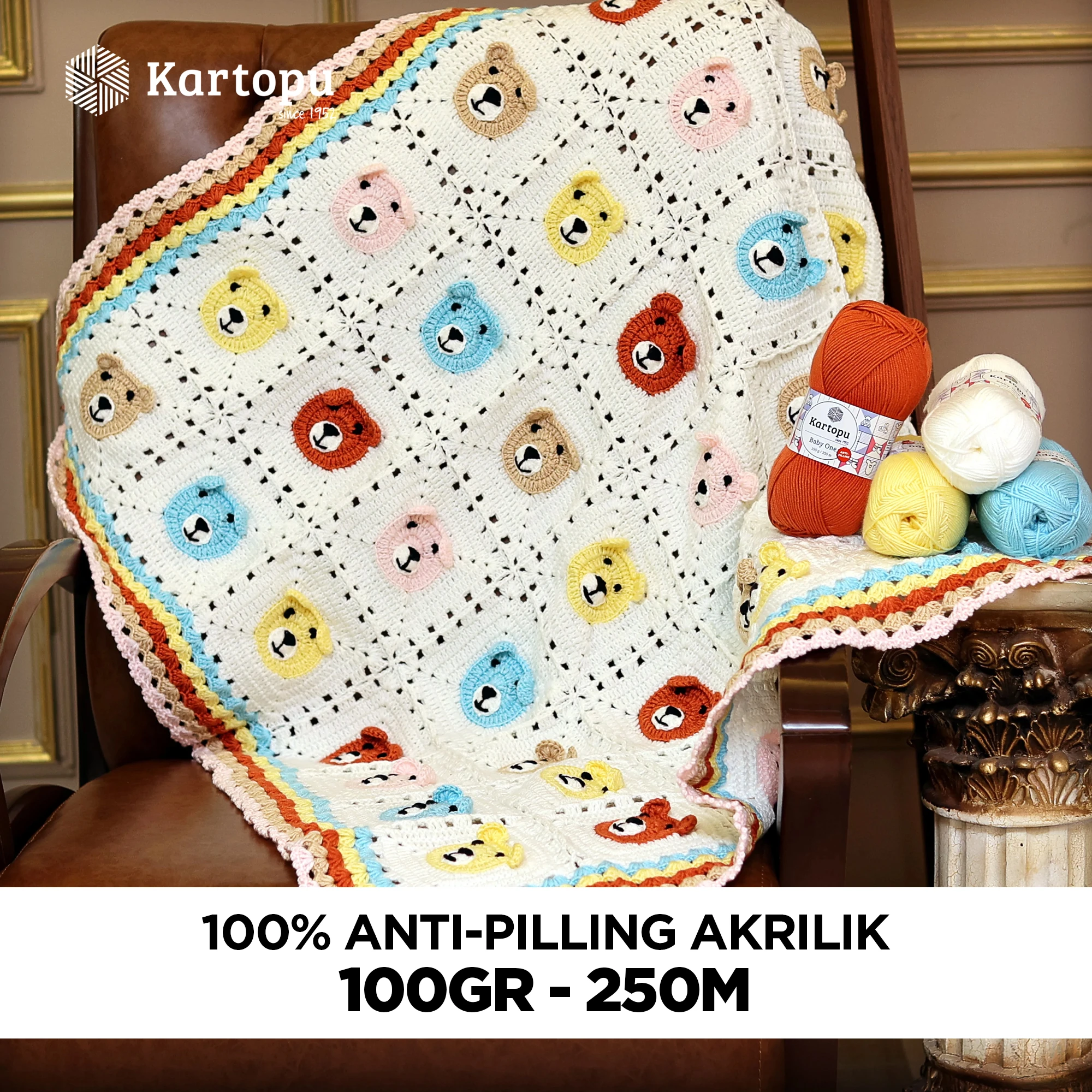 Kartopu K1000 Baby One Knitting Yarn â€“ 100g, 250m | Soft Acrylic Yarn for Babywear & Accessories (Melange Grey)