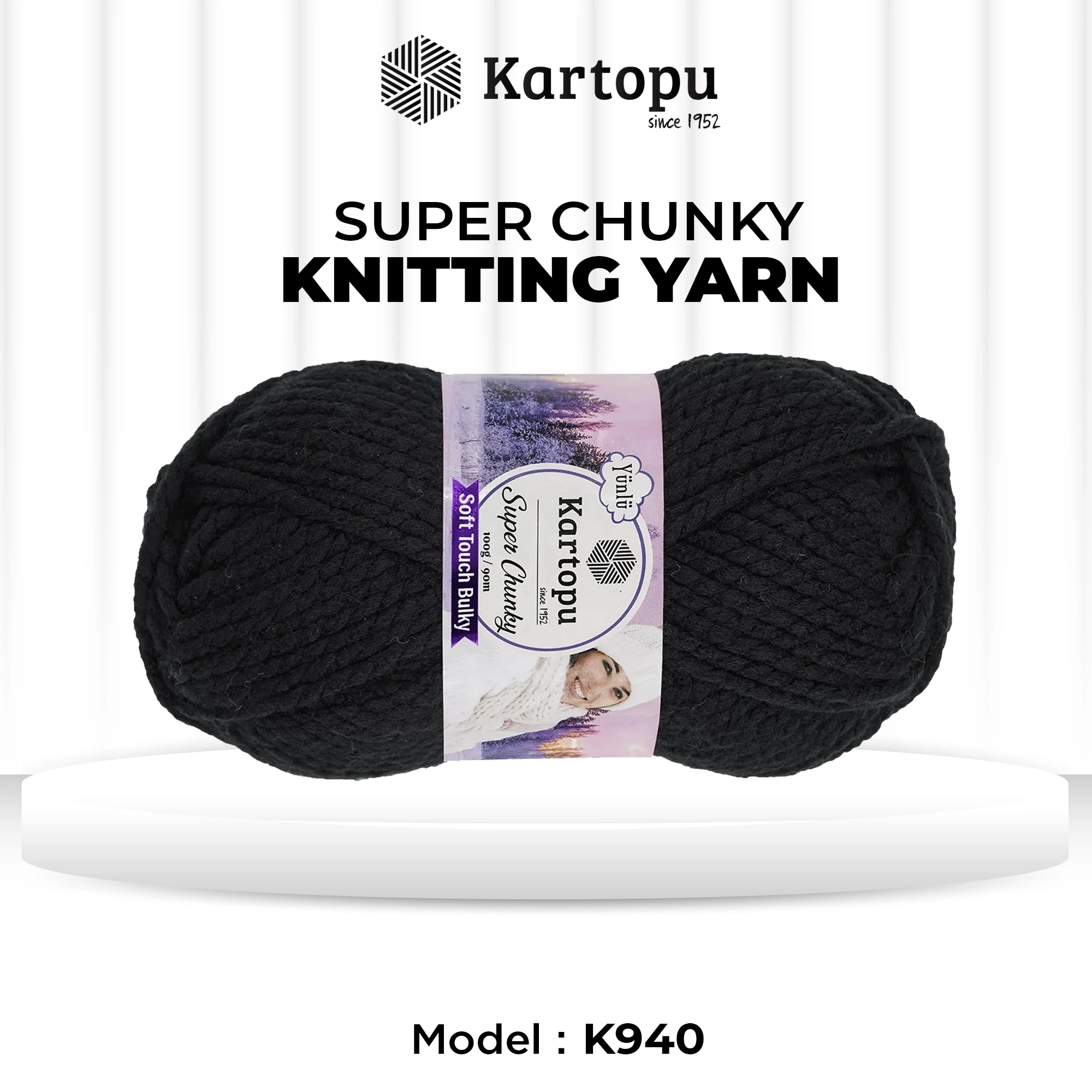 Kartopu K940 Super Chunky Knitting Yarn â€“ 100g, 90m, Black