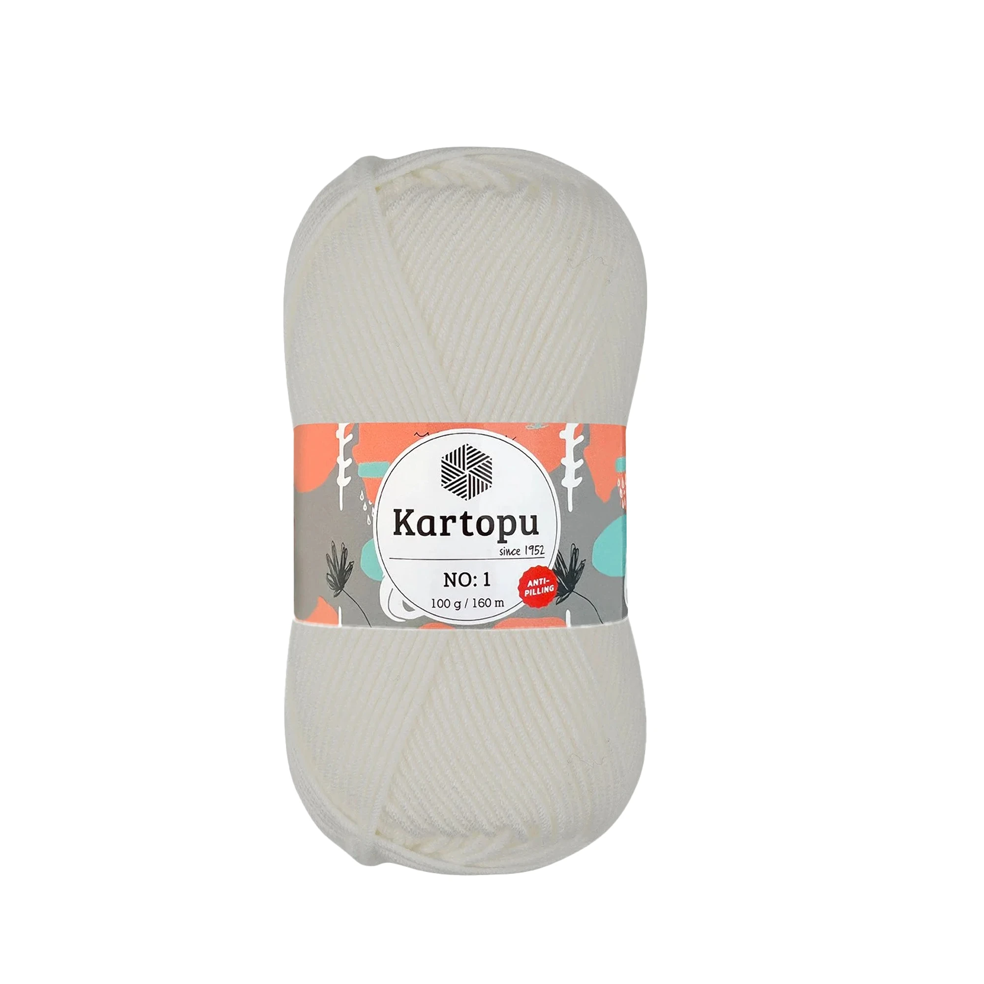 Kartopu K010 No-1 Yarn â€“ 100g, 160m â€“ White
