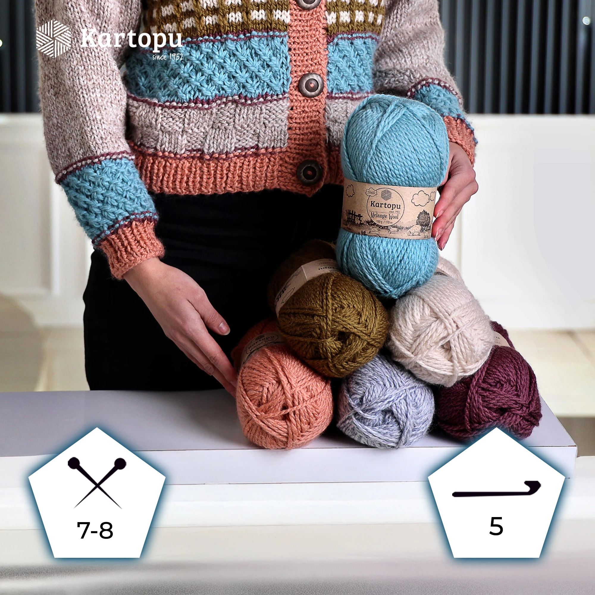 Kartopu K2116 Melange Wool Knitting Yarn â€“ 100 g, 170 Meter Length