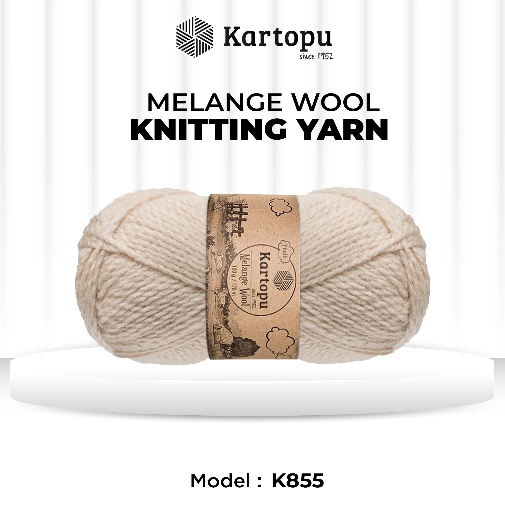 Kartopu K855 Melange Wool Knitting Yarn â€“ 100 g, 170 Meter Length