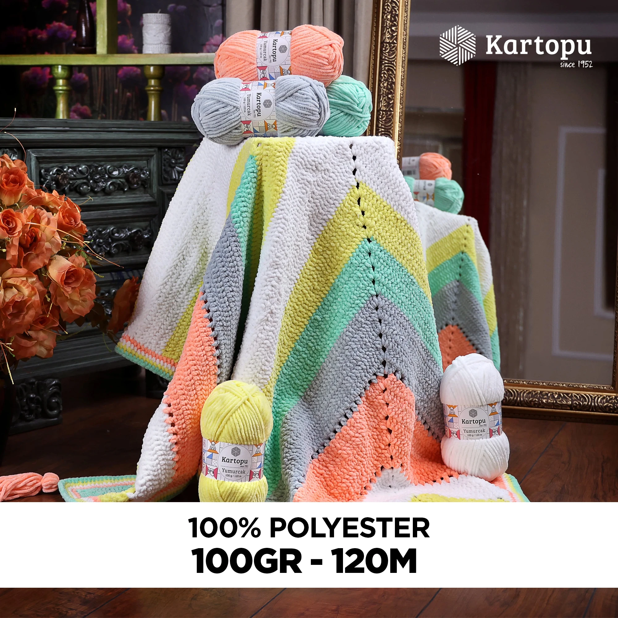 Kartopu K523 Yumurcak Knitting Yarn â€“ 100g, 120m | Soft Polyester Yarn for Babywear, Blankets & Crafts (Blue)