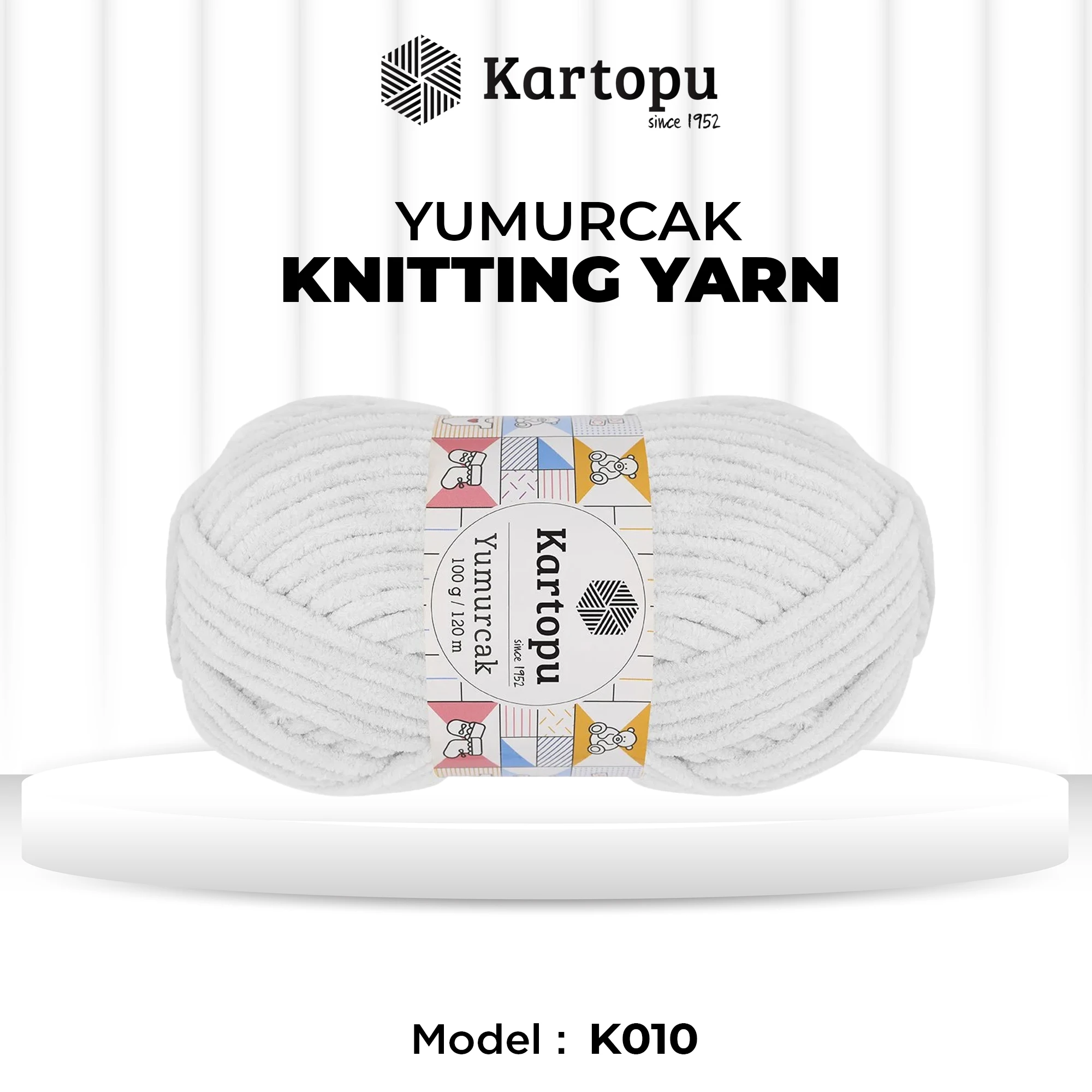 Kartopu K010 Yumurcak Knitting Yarn â€“ 100g, 120m | Soft Polyester Baby Yarn (White)